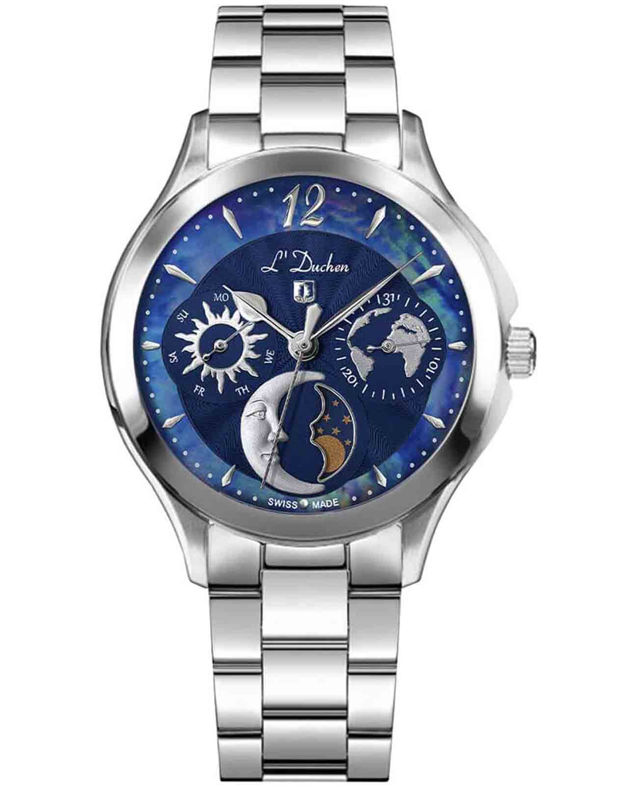 L'Duchen L'Duchen Celeste D 857.10.37  D 857.10.37 кварцевые женские часы синий циферблат, браслет нержавеющая сталь — вид спереди